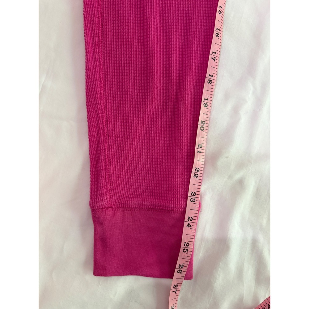 J. CREW Bright Pink Stretch Cotton Waffle Knit Thermal Henley Pajama Set L - Picture 11 of 11